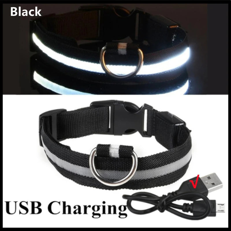 Zgardă LED Reîncărcabilă USB pentru Câini și Pisici — Vizibilitate Noapte