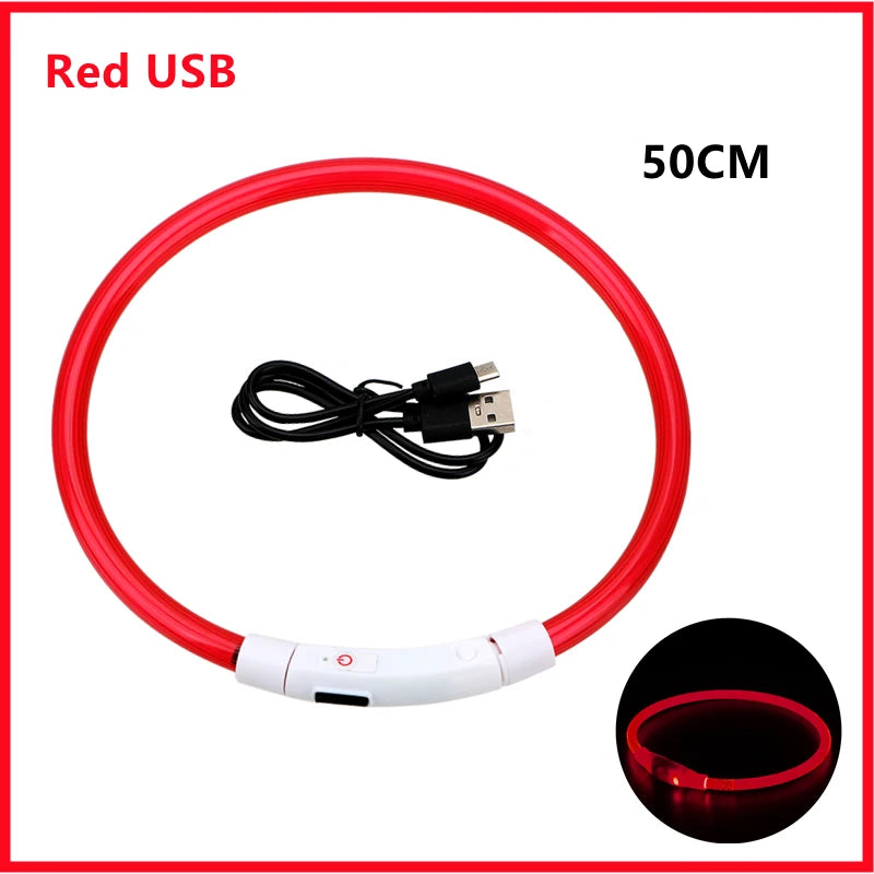 Zgardă LED Reîncărcabilă USB pentru Câini și Pisici — Vizibilitate Noapte